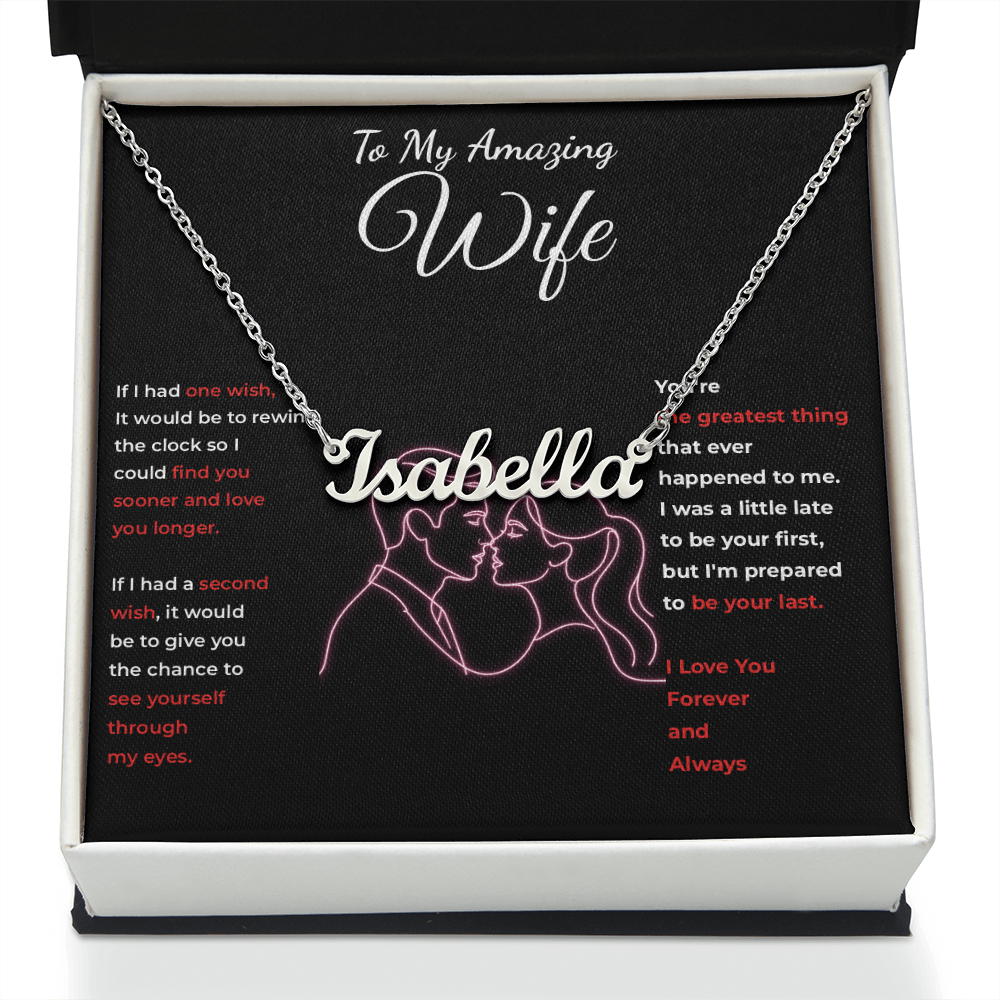 To My Amazing Wife — Personalized Name Necklace (Pink Line-Art Edition)