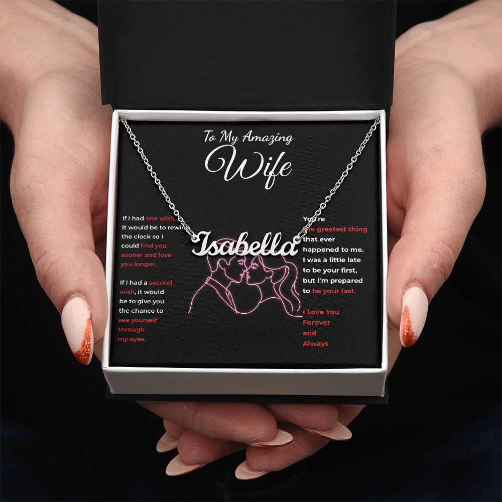 To My Amazing Wife — Personalized Name Necklace (Pink Line-Art Edition)