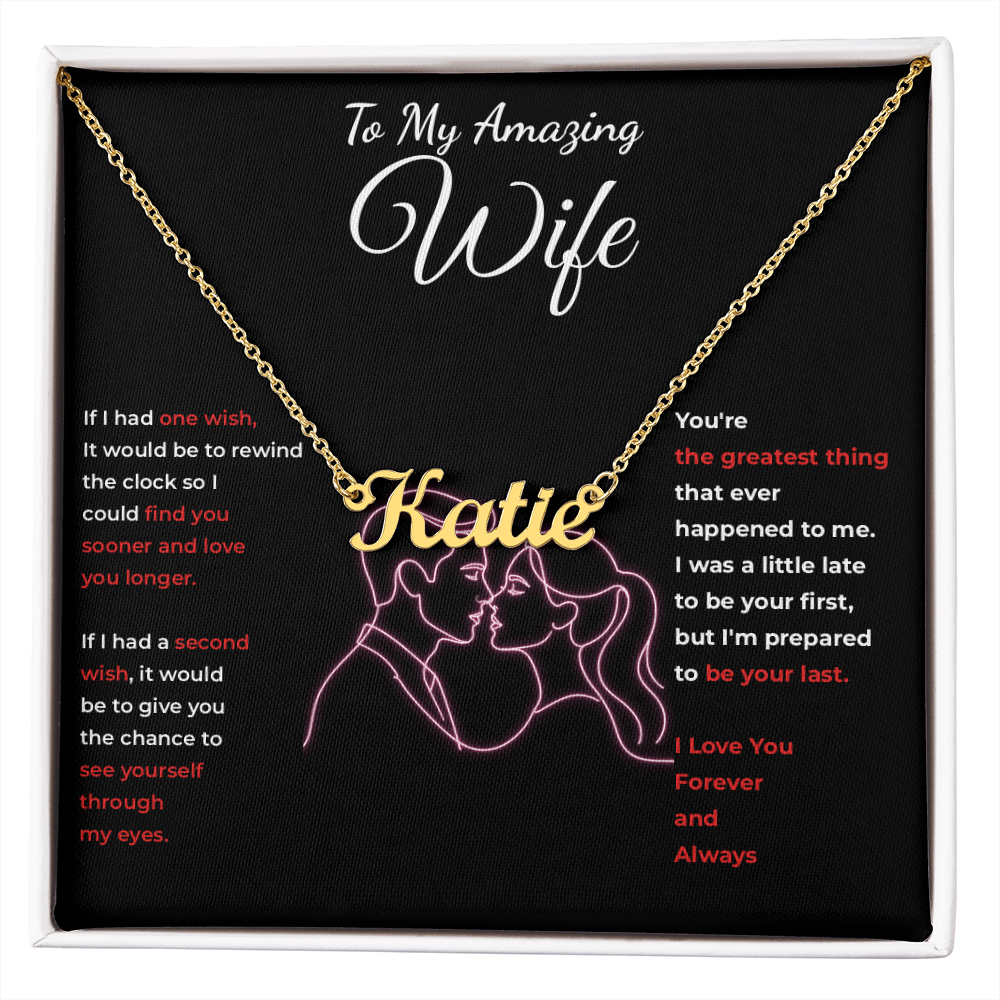 To My Amazing Wife — Personalized Name Necklace (Pink Line-Art Edition)