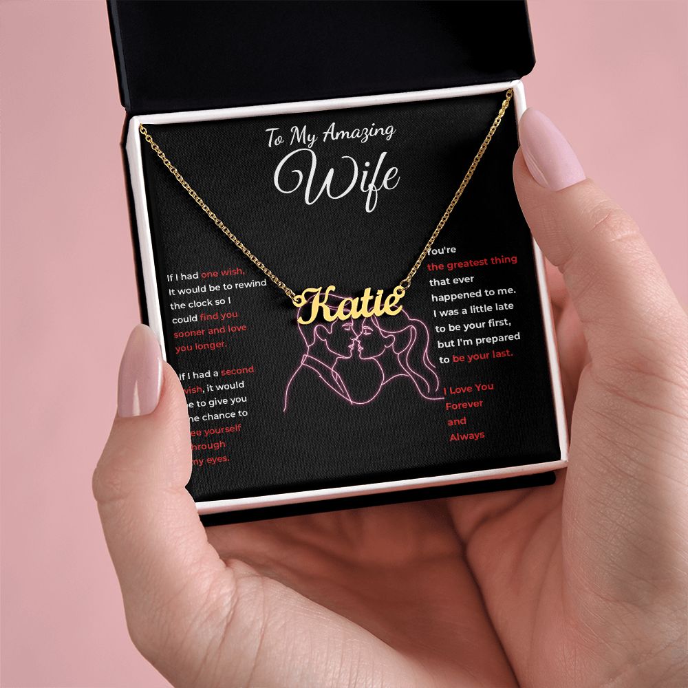 To My Amazing Wife — Personalized Name Necklace (Pink Line-Art Edition)