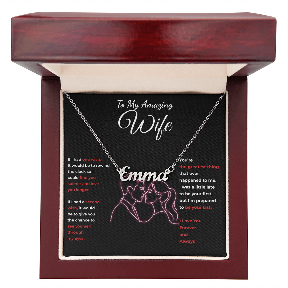 To My Amazing Wife — Personalized Name Necklace (Pink Line-Art Edition)