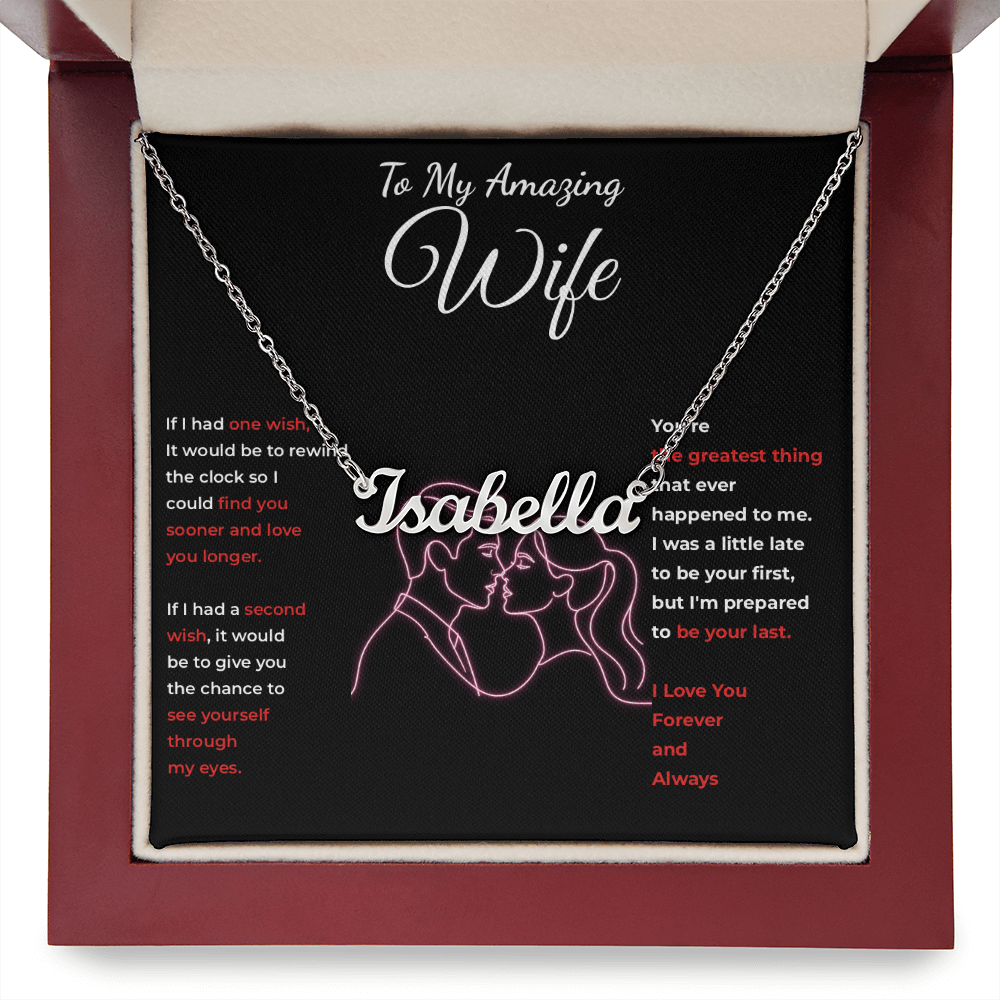 To My Amazing Wife — Personalized Name Necklace (Pink Line-Art Edition)