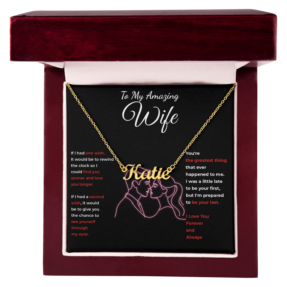 To My Amazing Wife — Personalized Name Necklace (Pink Line-Art Edition)